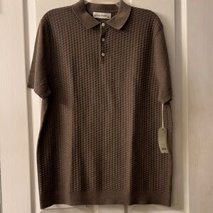 Mutual Weave 100% cotton Men's Textured Polo Shirt in Taupe Gray NWT size large